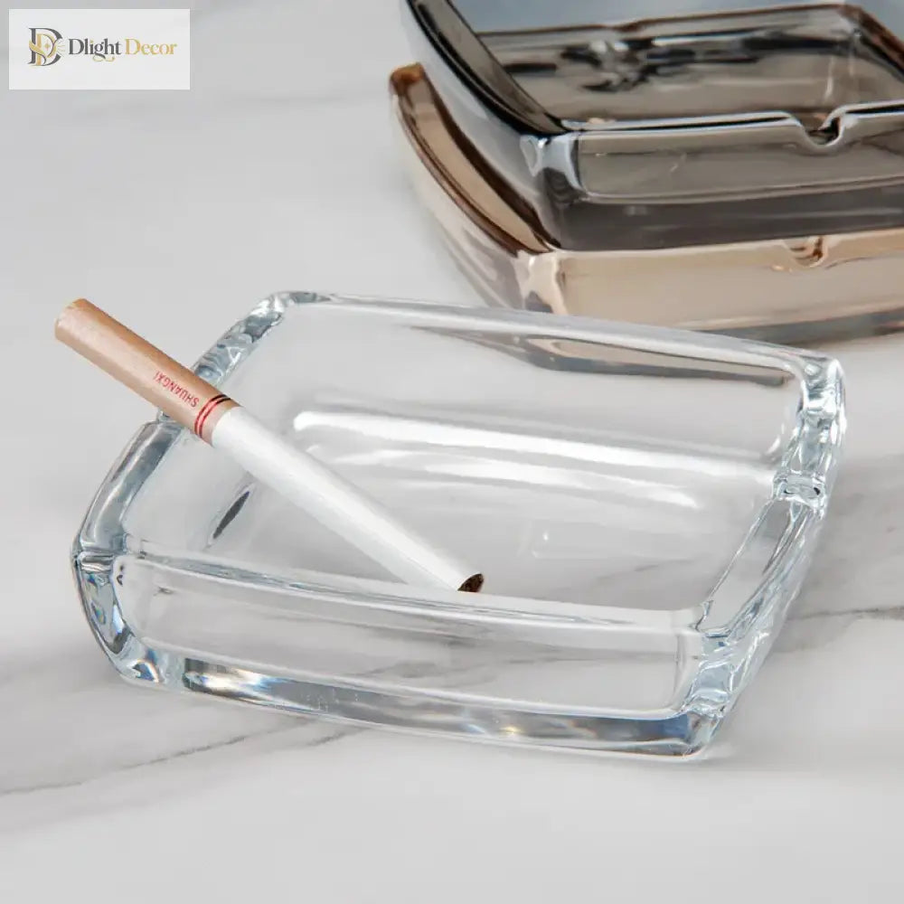 Dlight Decor Classic Square Crystal Glass Ashtray Transparent Smoke Tray for Home Bar & Office