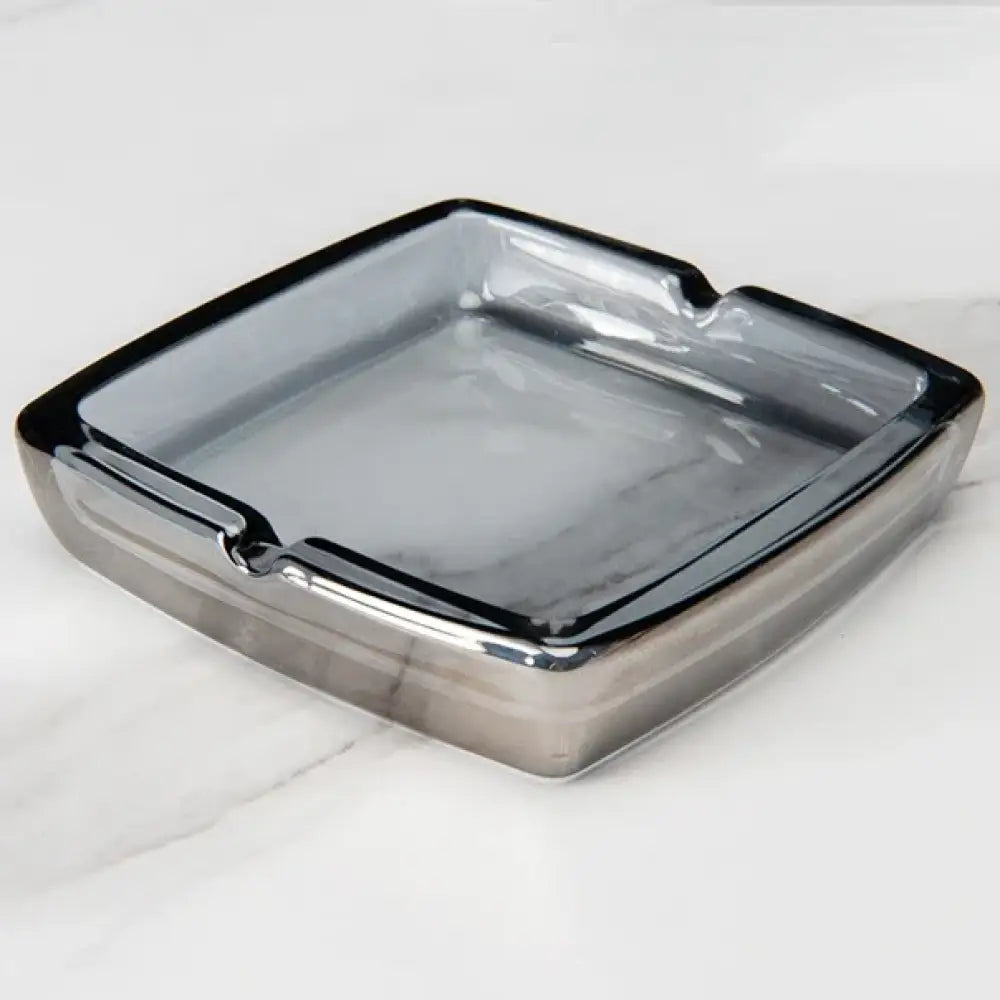 Dlight Decor Classic Square Crystal Glass Ashtray Transparent Smoke Tray for Home Bar & Office black