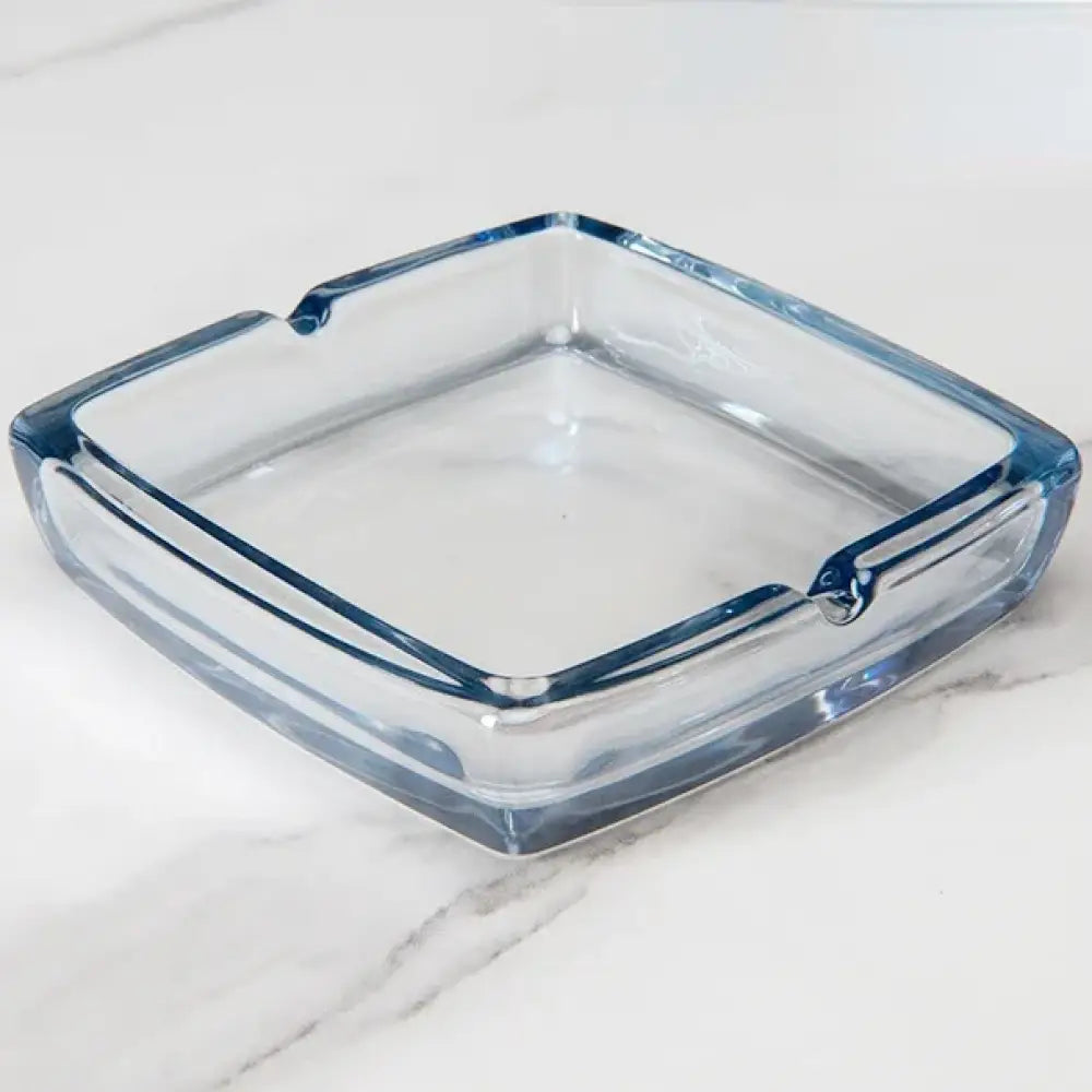 Dlight Decor Classic Square Crystal Glass Ashtray Transparent Smoke Tray for Home Bar & Office blue