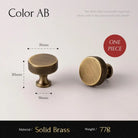 Antique brass cabinet handle with cross-knurled round knob, solid brass construction.