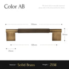 Cross-knurled cabinet handle, 155mm overall length, solid brass, square ends