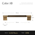 Cross-knurled cabinet handle, 187mm overall length, solid brass, square ends