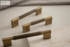 Antique brass cross-knurled cabinet handle with square backplates