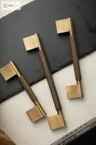 Antique brass cross-knurled cabinet pulls with square end plates