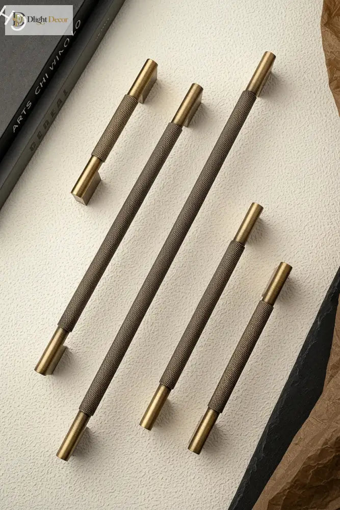 Antique brass cross-knurled cabinet handles with square end plates