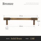 Solid brass cabinet pull, cross-knurled end grips, long bar, antique bronze finish