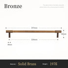Solid brass cabinet pull, cross-knurled end caps, long bar, antique bronze finish