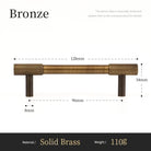Bronze cabinet bar pull diagram, cross-knurled grip, 128mm length