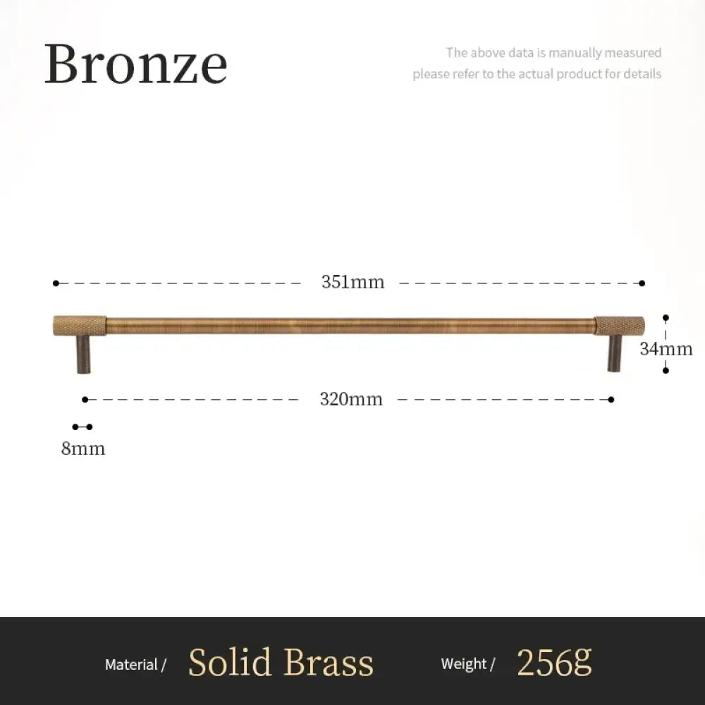 Bronze cabinet bar pull diagram, cross-knurled bar, 351mm length