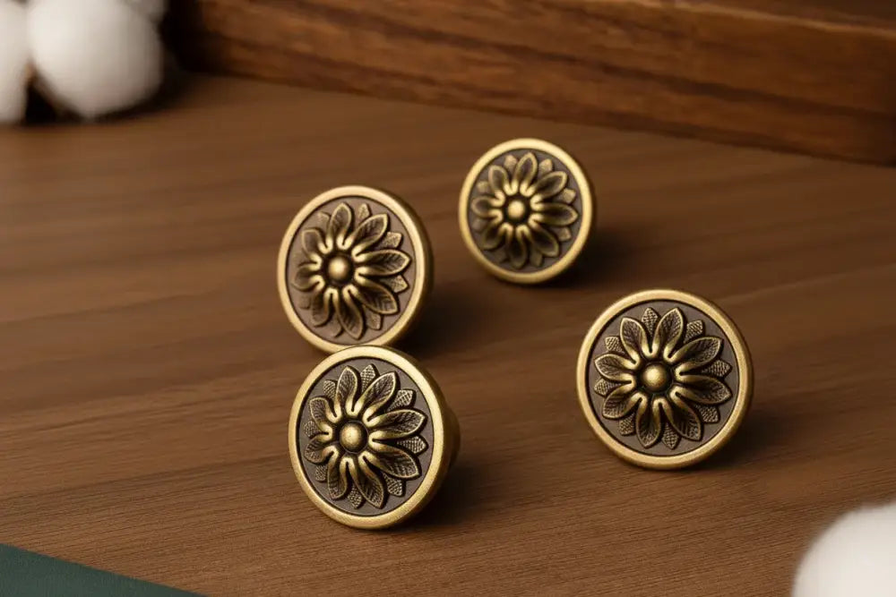 Floral cabinet knob handle, brushed brass round face