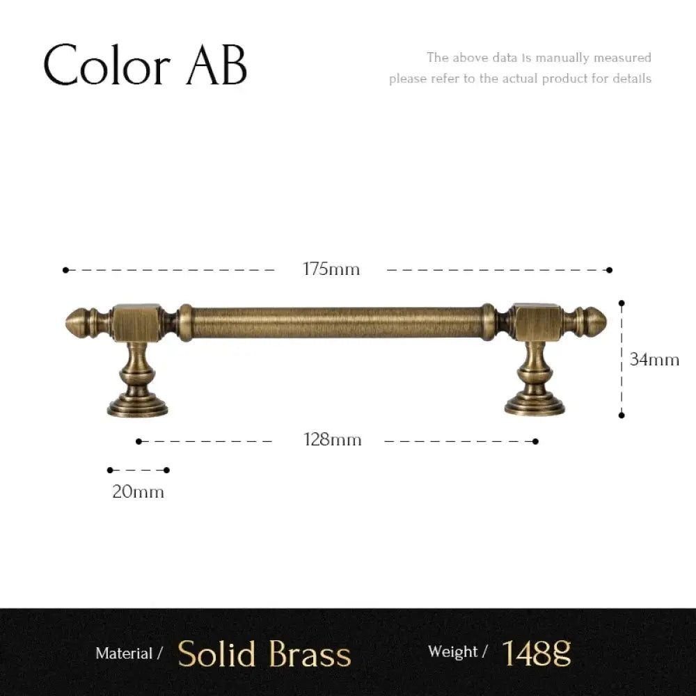 Antique brass hammered cabinet handle dimensions diagram, 128mm center-to-center