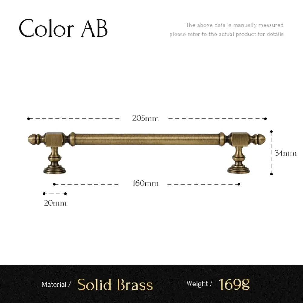 Antique brass hammered cabinet handle dimensions diagram, 160mm center-to-center