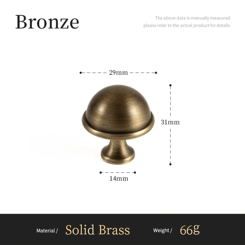 Bronze cabinet knob dimensions: 29mm wide, 31mm tall, solid brass, 66g