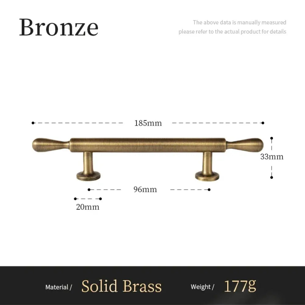 Bronze bar cabinet handle: 185mm long, 96mm hole, 33mm high, solid brass, 177g