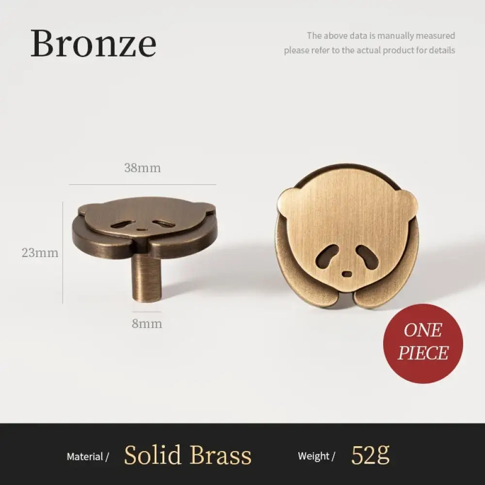 Bronze brushed brass panda cabinet knob face with rounded ears and single-hole mount