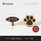 Bronze brushed brass paw-print cabinet knob with circular base, single-hole mounting post