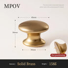 Antique brass cabinet knob with smooth oval top and rounded pedestal stem