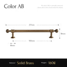 Brushed brass cabinet handle pull, longer bar with shell end knobs and two mounting posts
