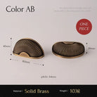 Solid brass ribbed shell cabinet knob pair with 64mm pitch size diagram