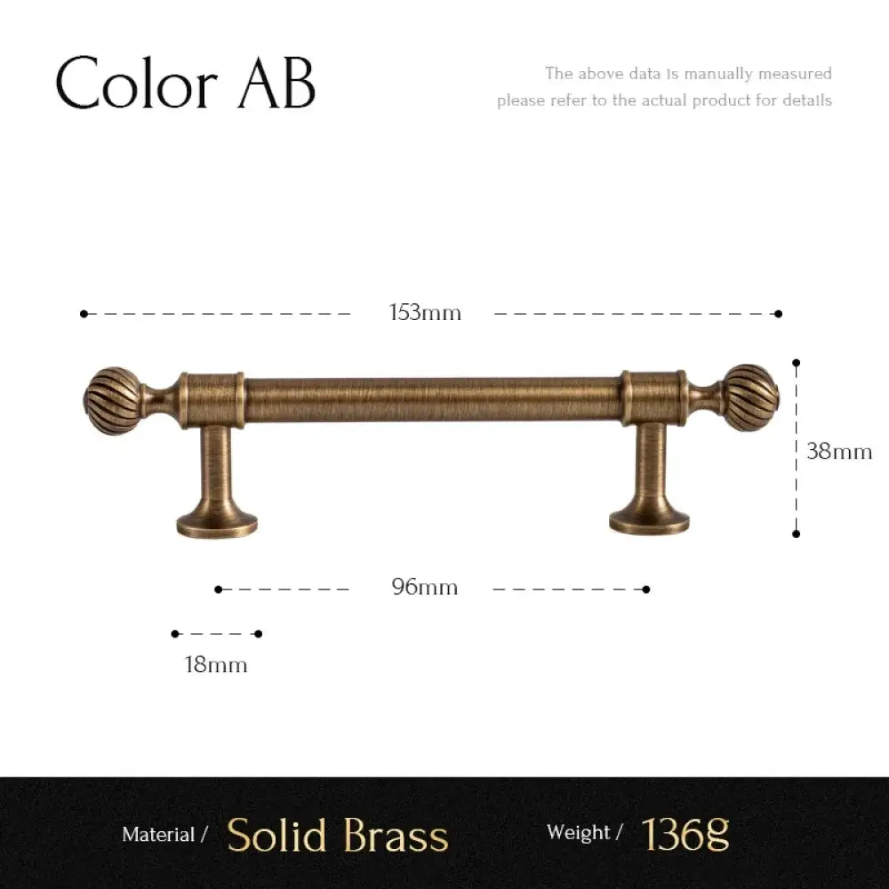 Solid brass straight cabinet handle with 96mm and 153mm pitch measurement diagram