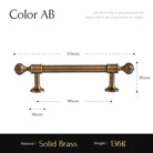 Solid brass straight cabinet handle with 96mm and 153mm pitch measurement diagram
