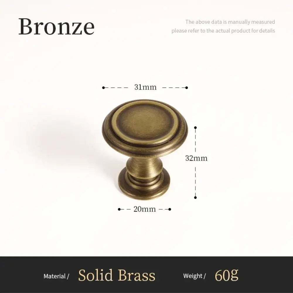 Bronze round cabinet knob line drawing with 31mm diameter and 32mm height
