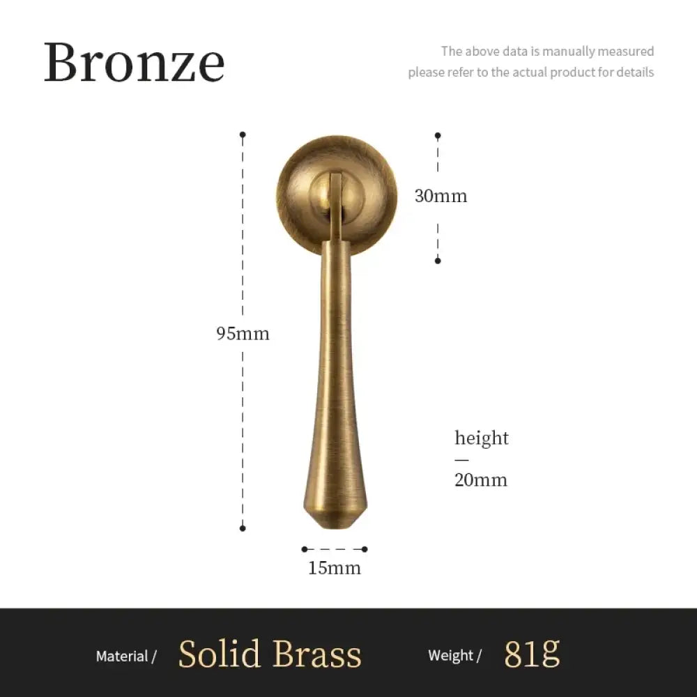 Bronze knob stem line drawing with 95mm height and 15mm base width