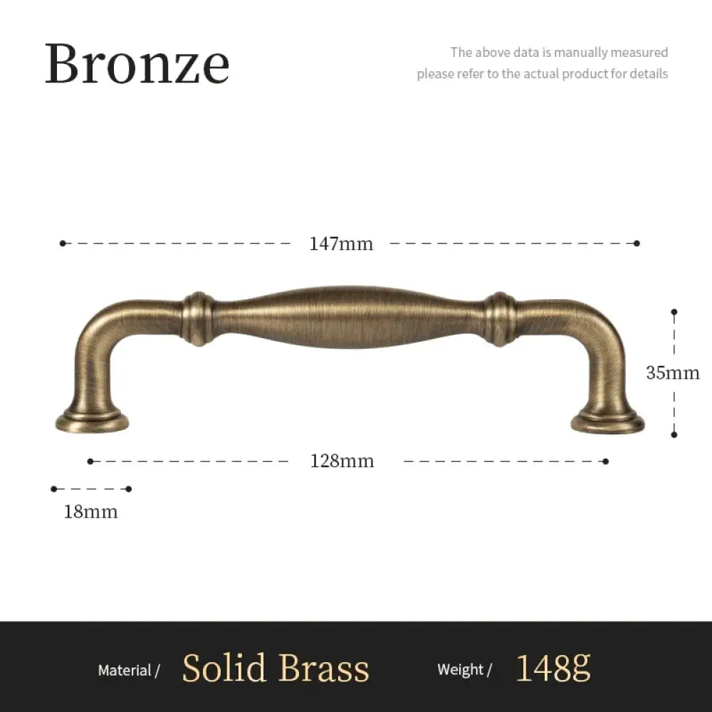 Bronze T-bar cabinet pull line drawing with 147mm length and 35mm height