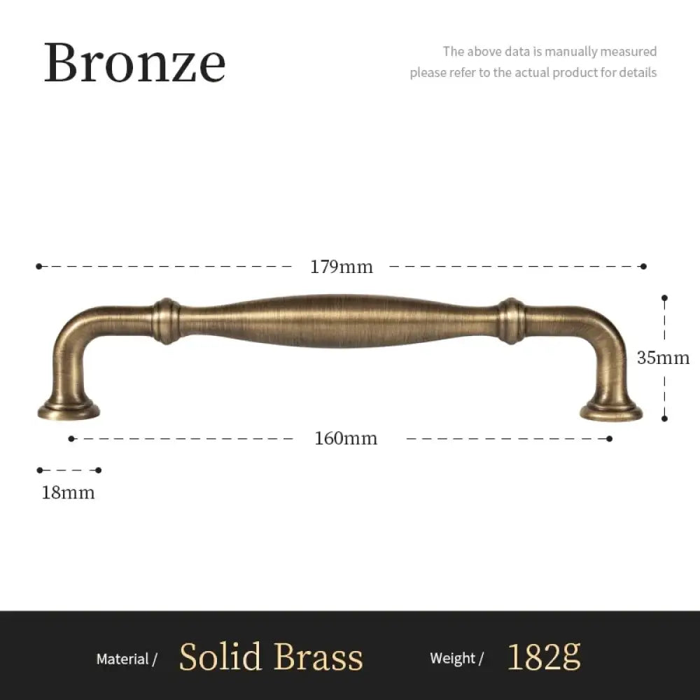 Bronze T-bar cabinet pull line drawing with 179mm length and 35mm height