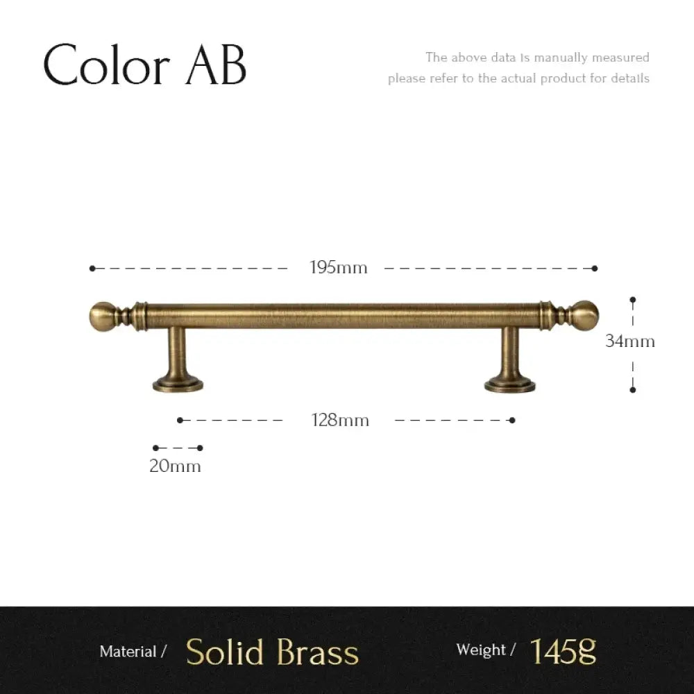 Solid brass T-bar cabinet pull dimension diagram, showing overall length and bracket spacing