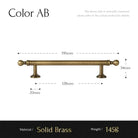 Solid brass T-bar cabinet pull dimension diagram, showing overall length and bracket spacing
