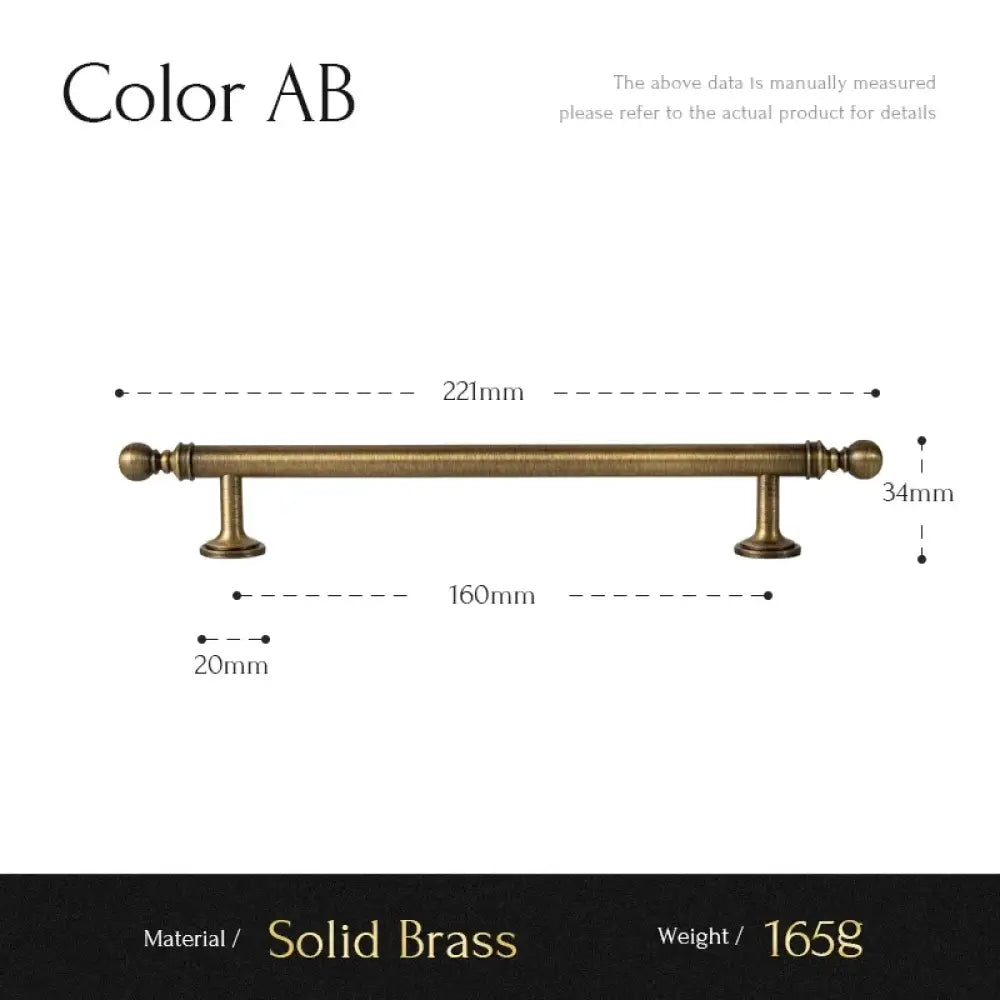 Solid brass T-bar cabinet pull dimension diagram, length and mounting measurement labels