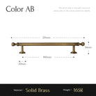 Solid brass T-bar cabinet pull dimension diagram, length and mounting measurement labels