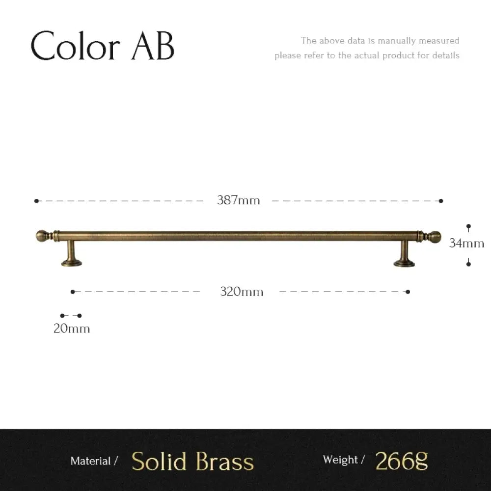 Solid brass T-bar cabinet pull dimension diagram, overall length and projection measurement