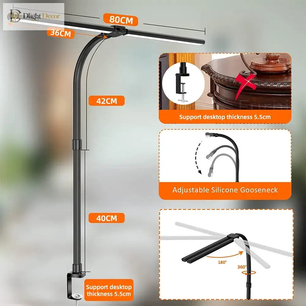 Double Head Led Clip Desk Lamp With Remote Control - Versatile Home And Office Lighting