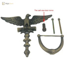 Eagle door knocker kit with winged eagle, arched handle, mounting hardware and screws