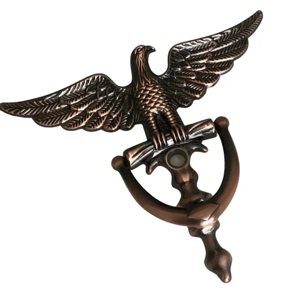 Eagle door knocker with bronze-toned gun handle and wings, zinc alloy wall mount