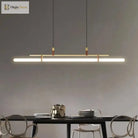 Eden Chandelier - Modern Long Tube Pendant Lamp In Black And Gold With Leather Accents For Kitchen