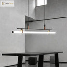 Eden Chandelier - Modern Long Tube Pendant Lamp In Black And Gold With Leather Accents For Kitchen