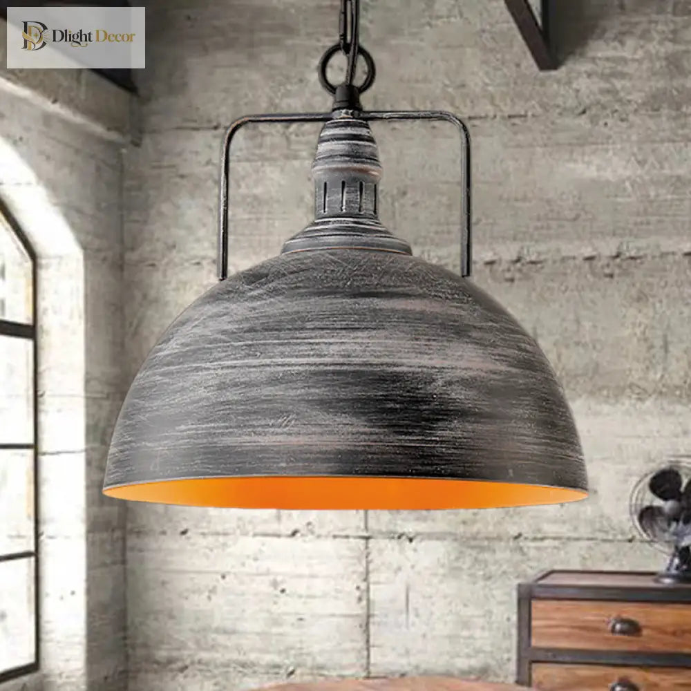 Elara - Adjustable Industrial Pendant Light With Aged Silver Dome (1 - Light)