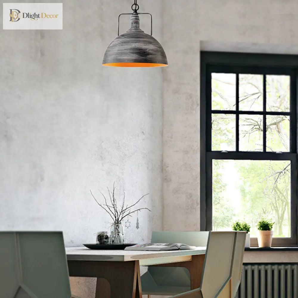 Elara - Adjustable Industrial Pendant Light With Aged Silver Dome (1 - Light)