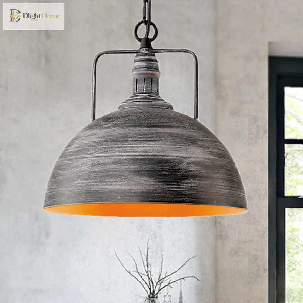 Elara - Adjustable Industrial Pendant Light With Aged Silver Dome (1 - Light)