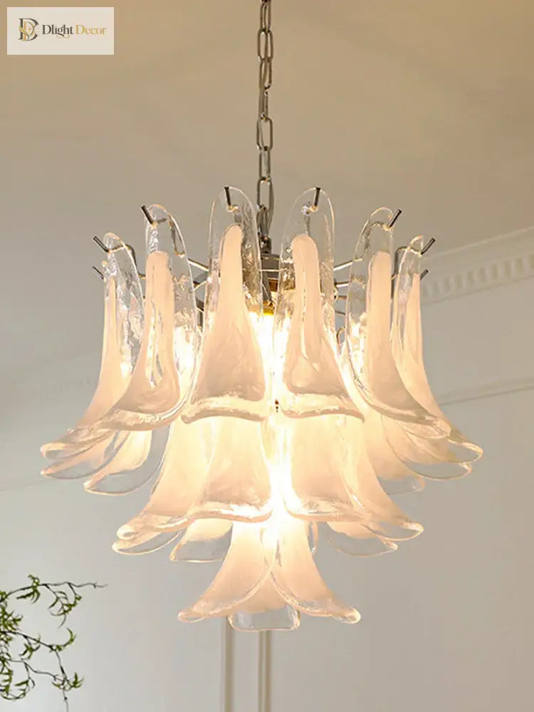 Elara White Petal Glass LED Chandelier for Staircase & Villa Décor chandelier