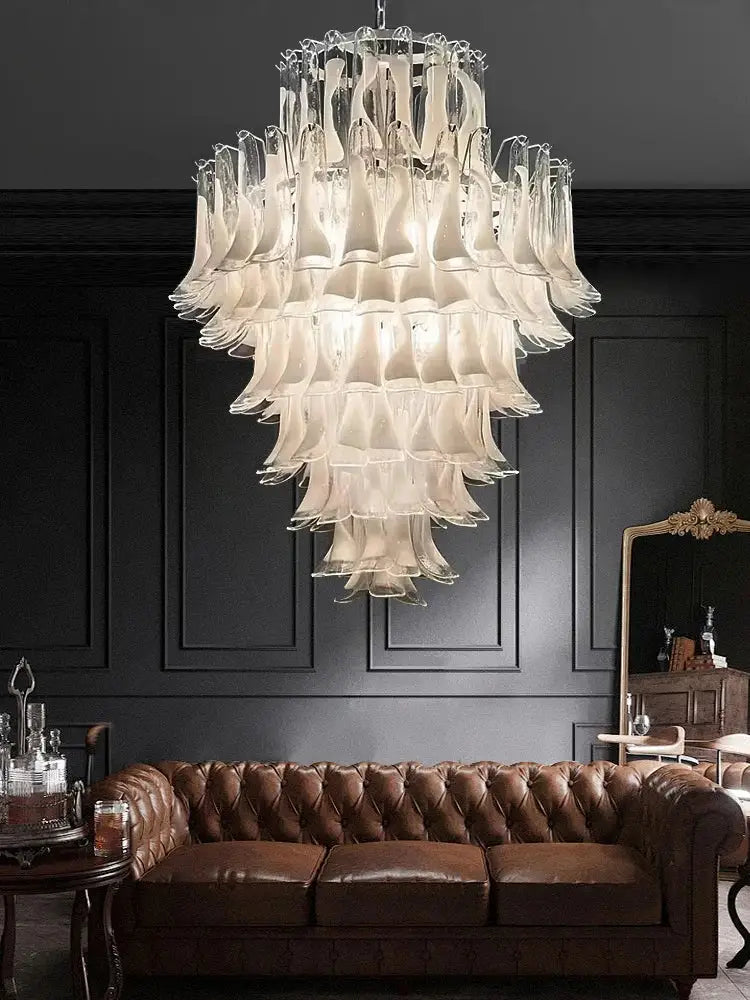 Elara White Petal Glass LED Chandelier for Staircase & Villa Décor chandelier