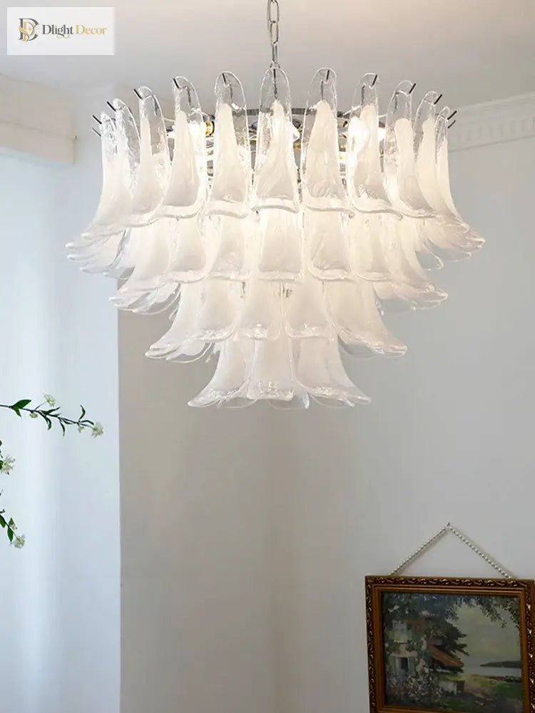 Elara White Petal Glass LED Chandelier for Staircase & Villa Décor chandelier