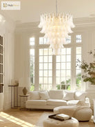 Elara White Petal Glass LED Chandelier for Staircase & Villa Décor chandelier