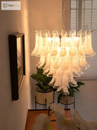Elara White Petal Glass LED Chandelier for Staircase & Villa Décor chandelier