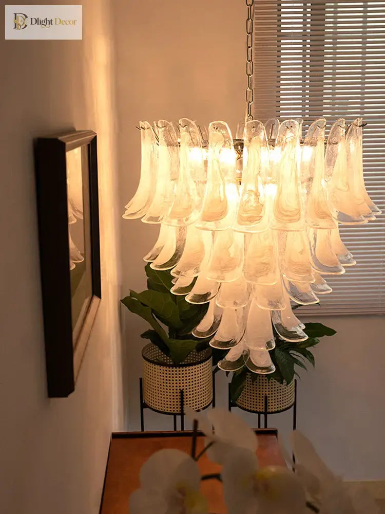 Elara White Petal Glass LED Chandelier for Staircase & Villa Décor chandelier