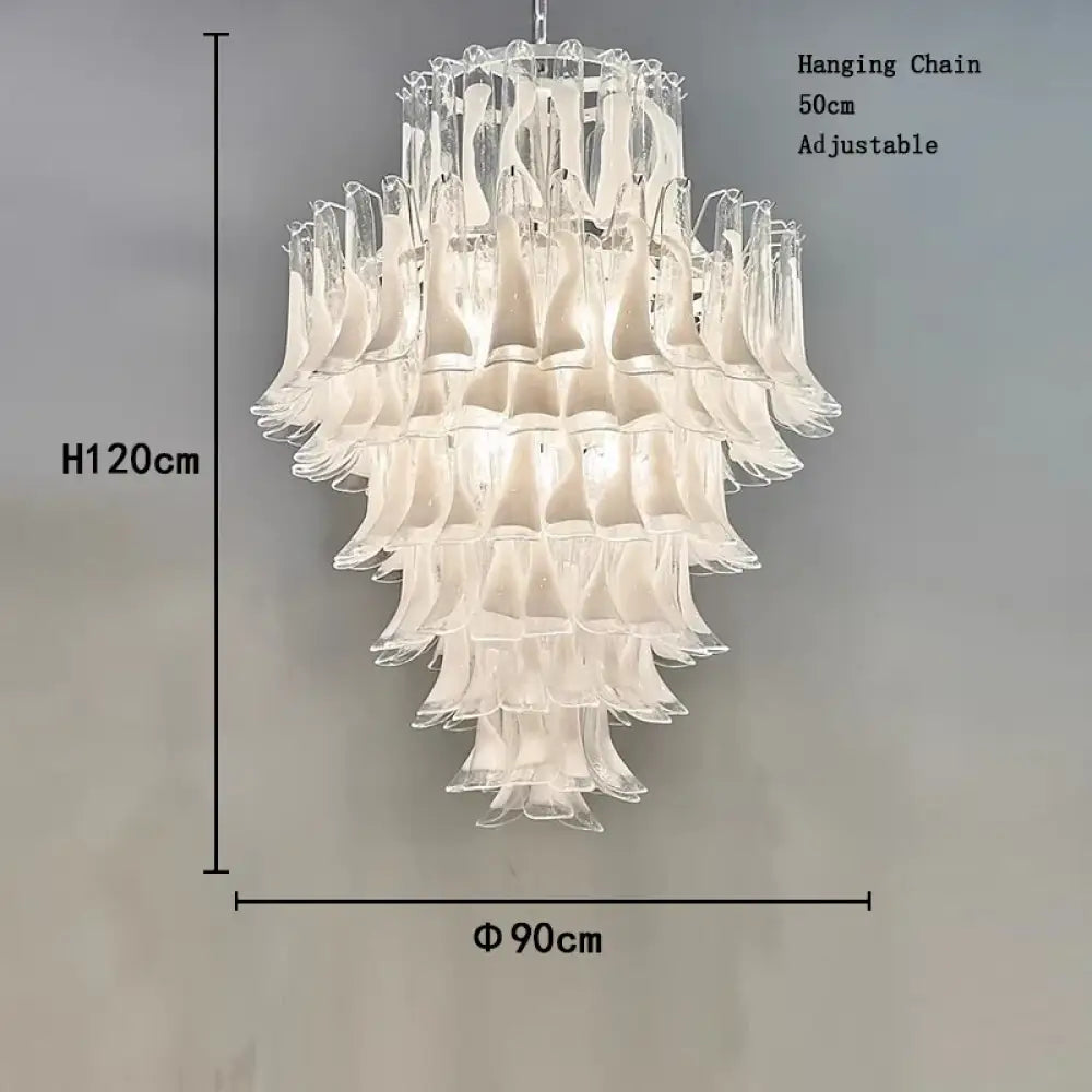 Elara White Petal Glass LED Chandelier for Staircase & Villa Décor 90cm / Chrome Frame / White Light chandelier