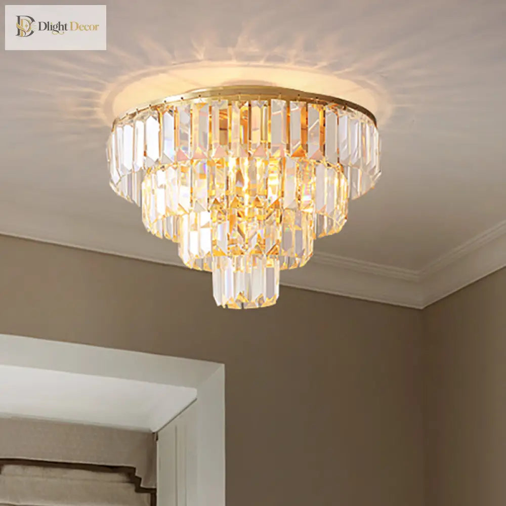 Eleanor’s Modern Crystal Chandelier: Tiered Elegance In Gold (5 Or 6 Lights)